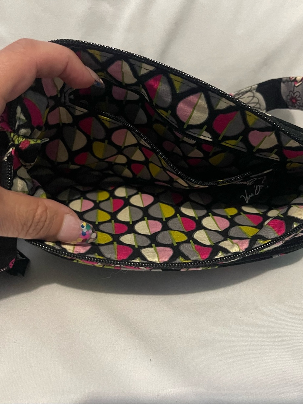 Vera Bradley Black Quilted Floral Crossbody - Pink & Green - Picture 5 of 8
